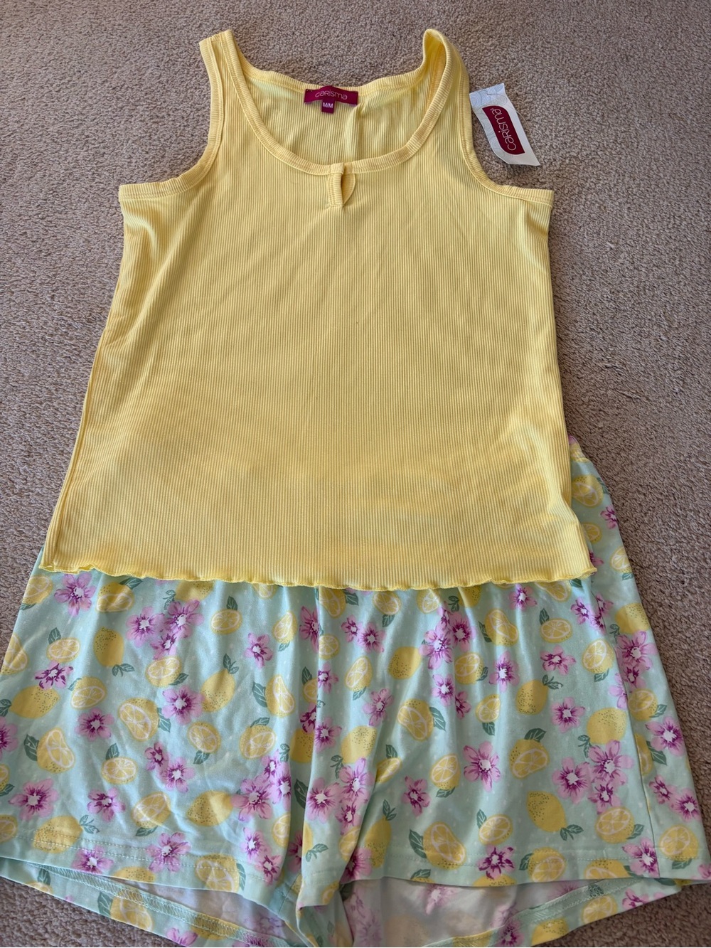 Yellow Tank & Lemon Floral Shorts Pajama Set
